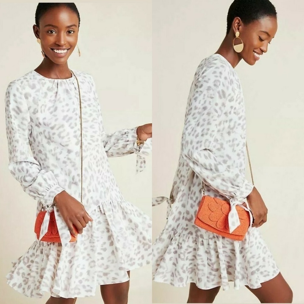 Anthropologie Mare Mare Felix Leopard Print Ruffle Tunic Dress - XS